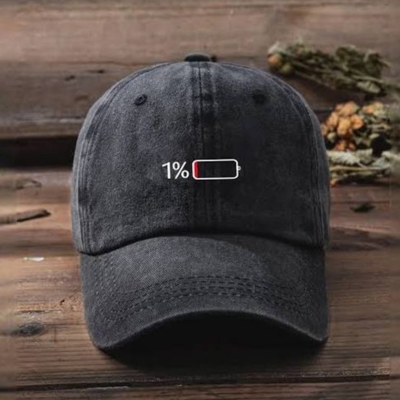 Low Battery Drain 1% Low Energy Baseball Washed Adjustable Humour Funny Hat - Picture 4 of 4